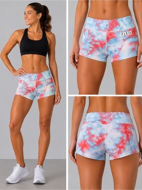FLEO Booty Shorts Women’s Small Red Blue Tie Dye CrossFit Weightlifting Gym